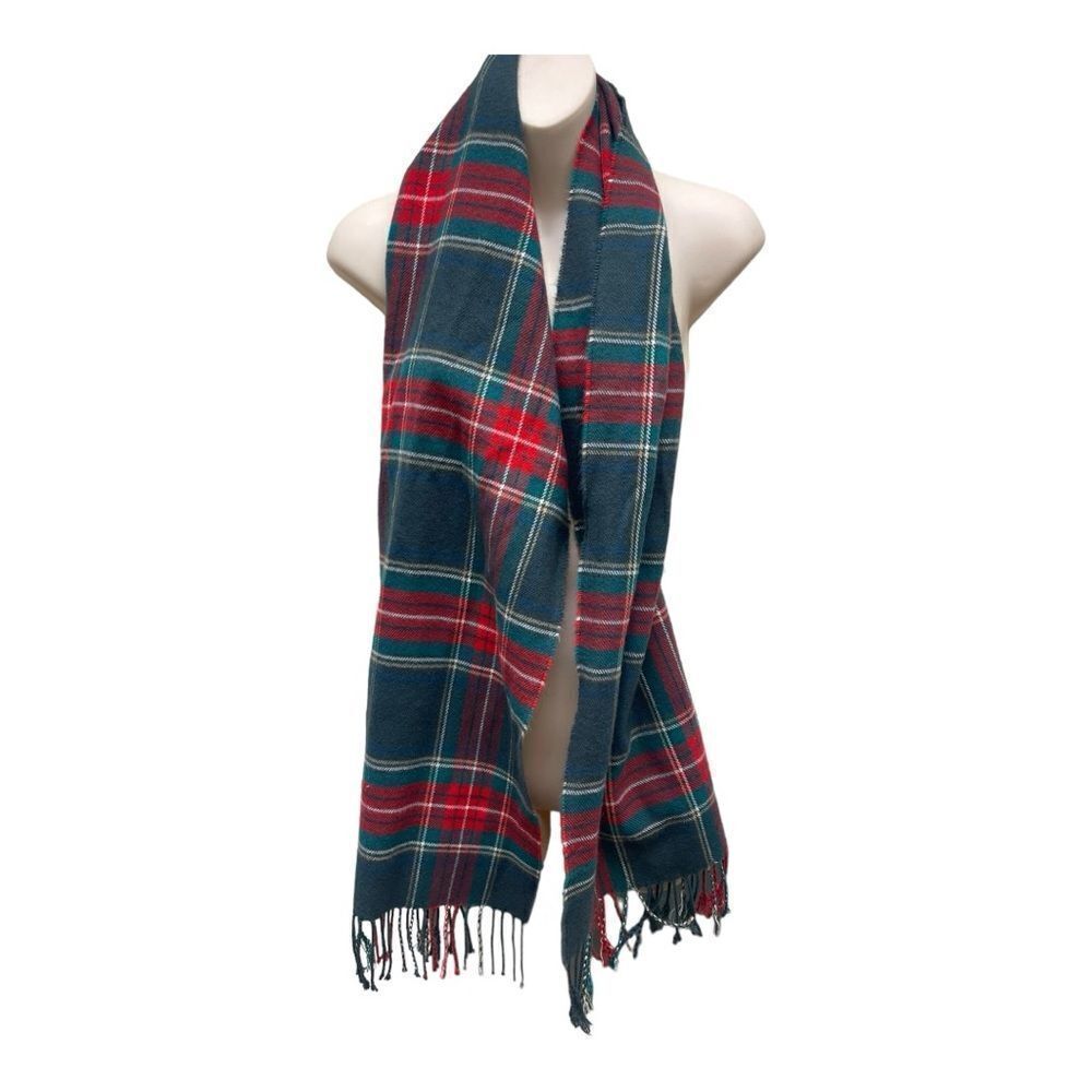 D&Y Softer Than Cashmere Fringed Green Red Plaid Women's Winter Scarf